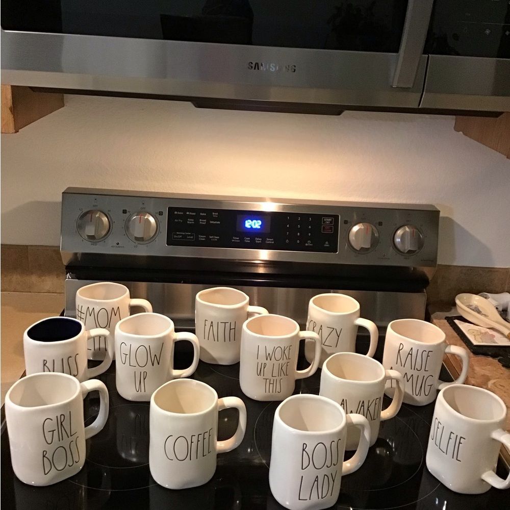 Rae Dunn 12 Cream Ceramic Mug Collection Sold In Sets Of Four Or Less Only